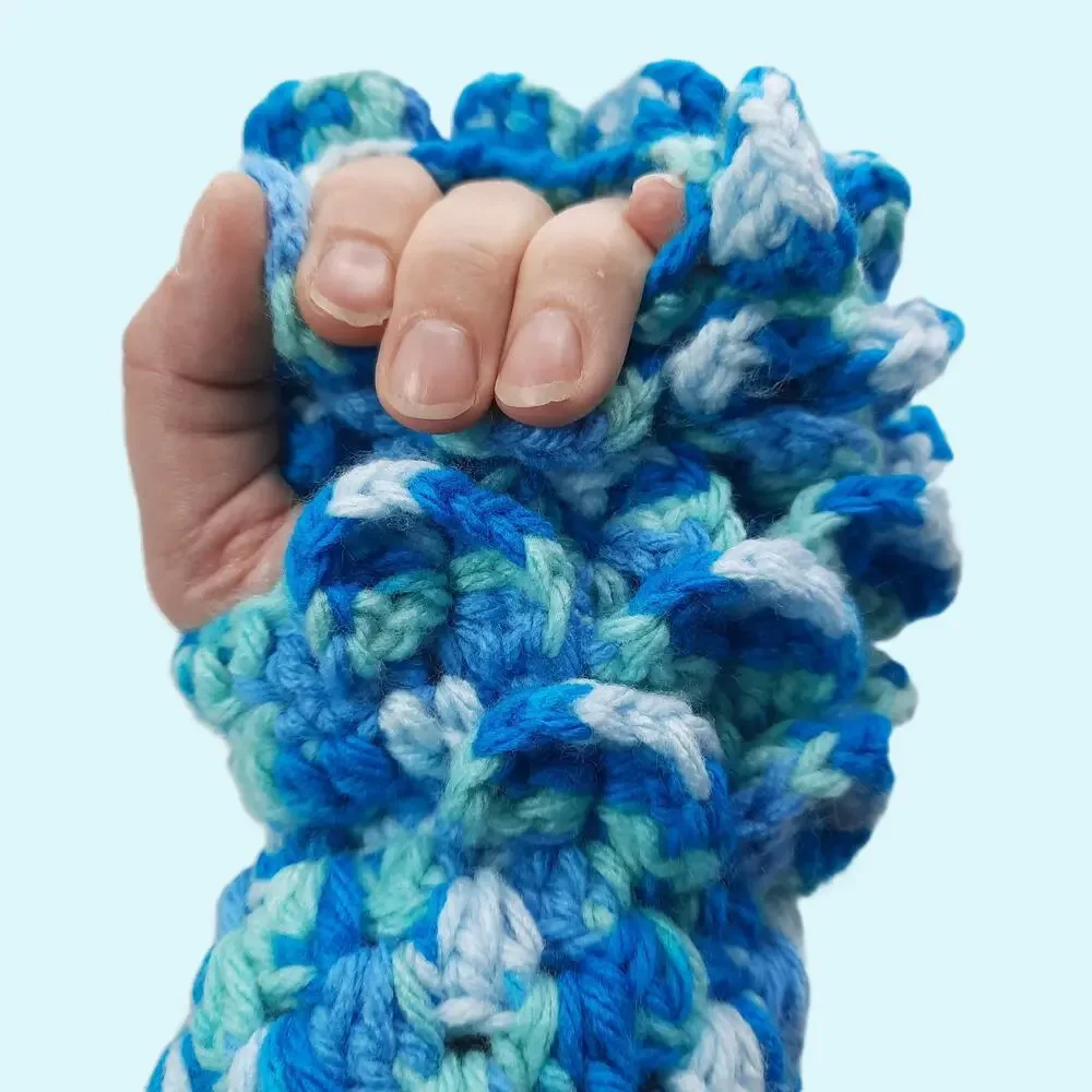 Crochet Fingerless Gloves Dragon Scale Handmade Blue Mermaid Texting Crocodile